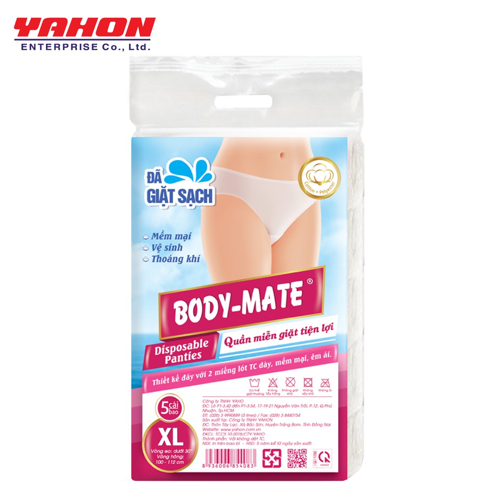 QUẦN MIỄN GIẶT BODY-MATE NỮ COTTON 5 CÁI/ BAO - TẶNG 1 KHĂN ƯỚT CỒN 10 MIẾNG