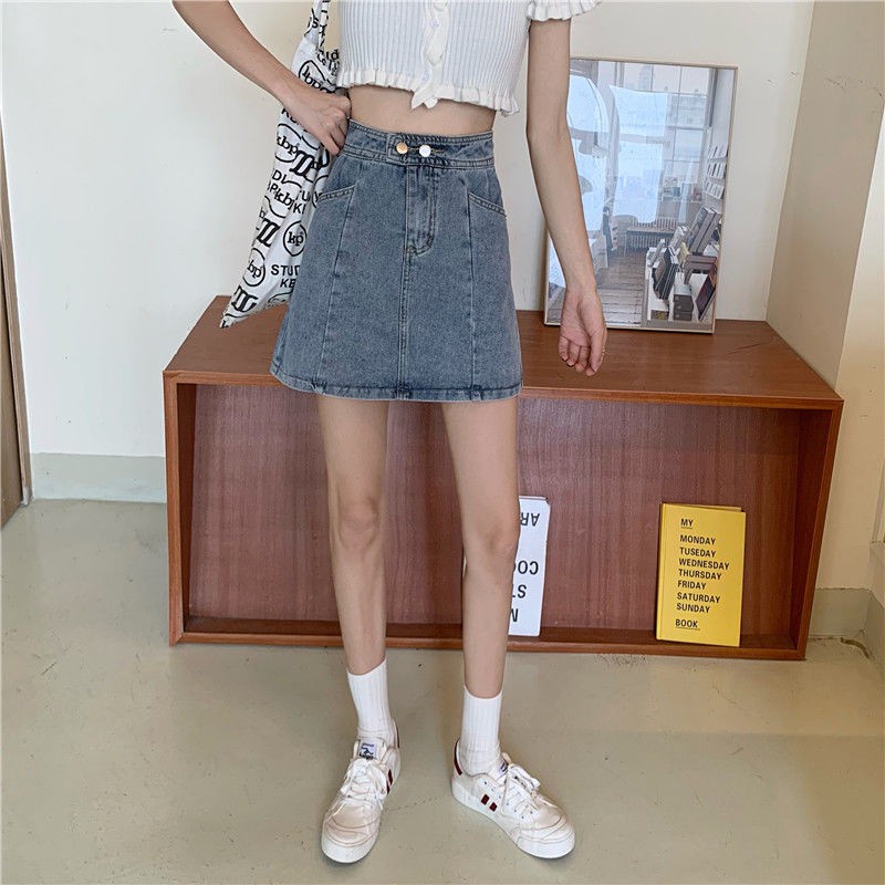 ◈❁▤Chân Váy Jean Chữ A Lưng Cao Thời Trang Hàn Quốc Cho Nữ