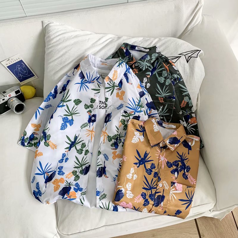 Áo sơ mi tay ngắn phong cách Hawai mùa hè 3 màu size M-3XL