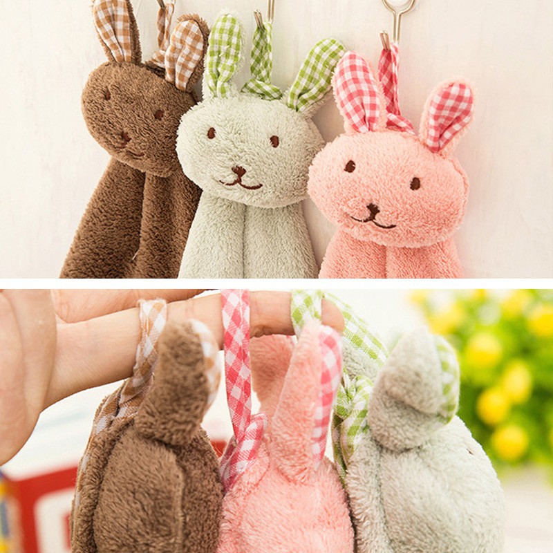 Khăn Lau Tay Lông Mềm Mại Hình Thỏ Dễ Thương Cho Bé