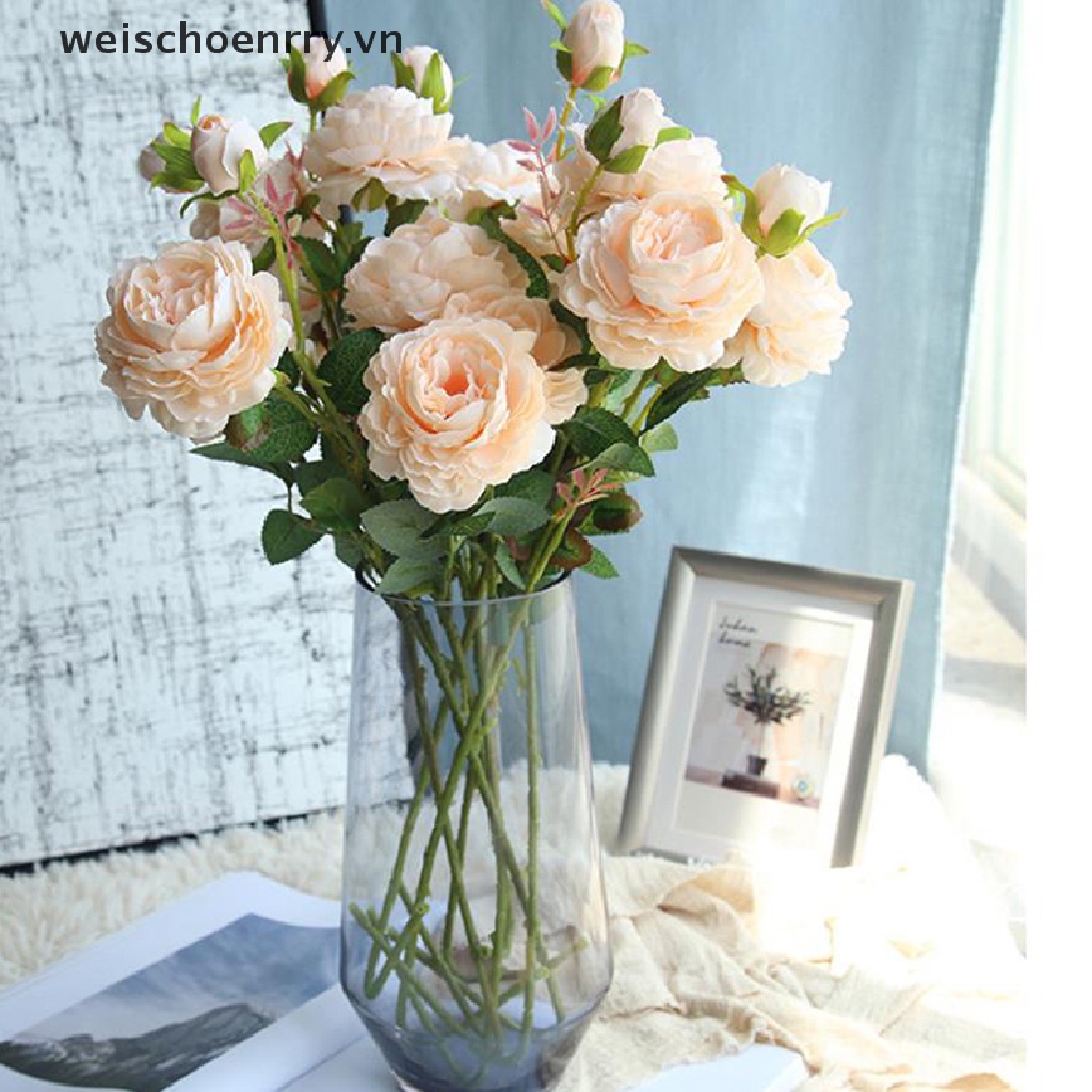 WW 3 Heads Rose European Silk Artificial Peony Flower For Home Wedding Wall Decors WW