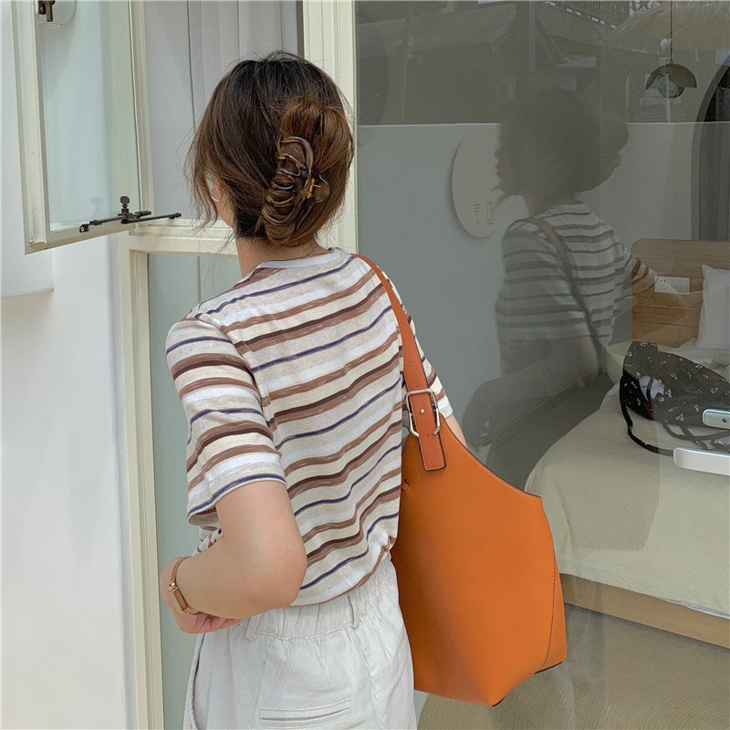 Áo Thun Nữ Tay Ngắn Kẻ Sọc Ngang Màu Sắc Trẻ Trung Thời Trang