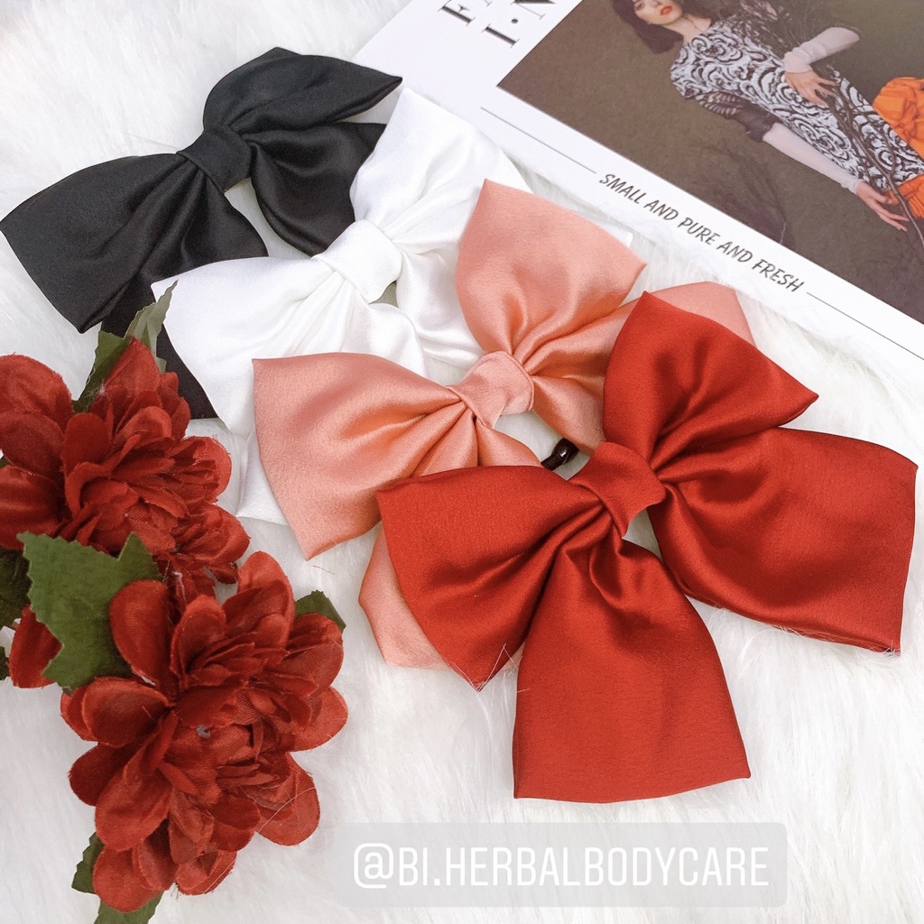 [Hàng thiết kế] Cột tóc kẹp tóc tiểu thư nơ to vải satin lụa handmade xinh xắn nhiều màu cho bạn nữ