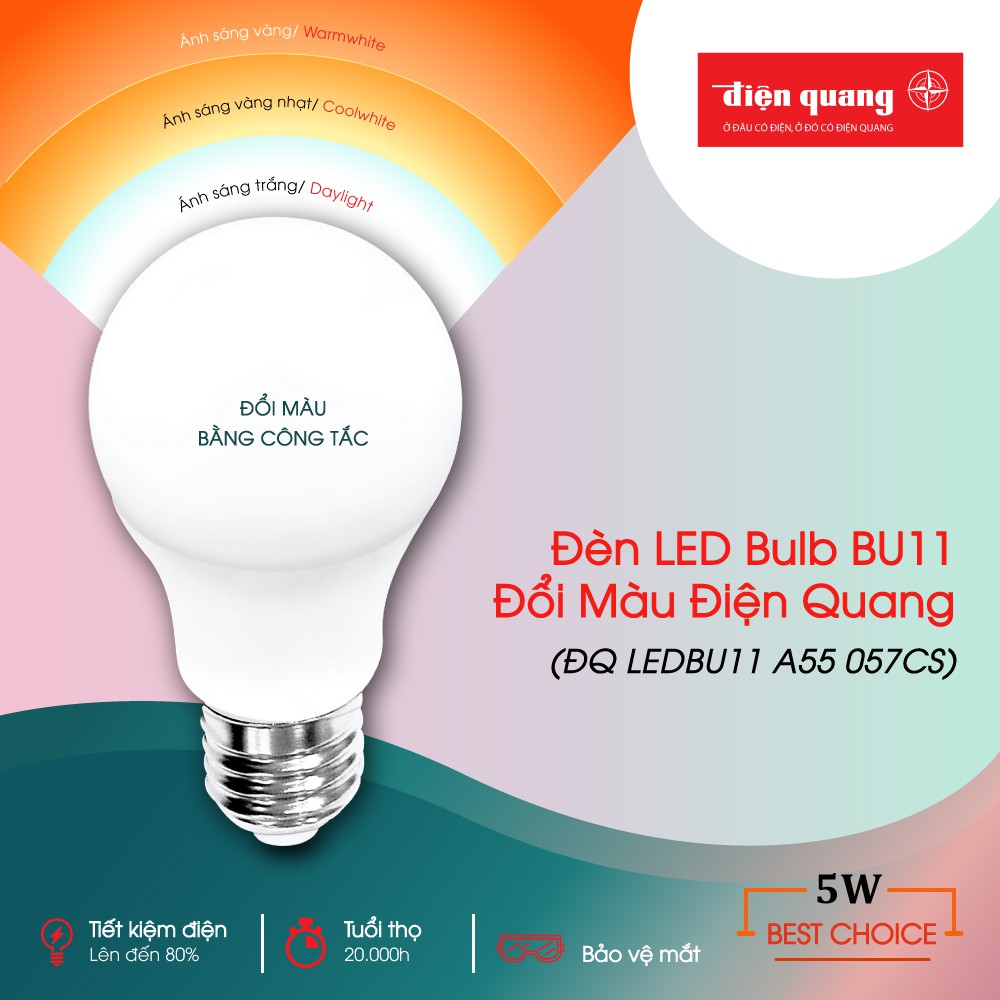 Đèn LED bulb BU11 đổi màu Điện Quang ĐQ LEDBU11A55 057CS (5W, đổi màu bằng công tắc) | BigBuy360 - bigbuy360.vn