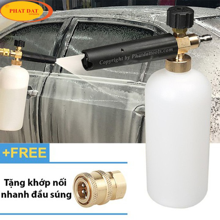 Bình Phun Tạo Bọt Tuyết 1000ml Gắn Súng Xịt Rửa Xe Cao Áp-Tặng Kèm Khớp Nối Nhanh và 100ml dung dịch rửa xe không chạm