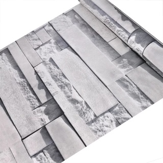 Giấy dán tường hình đá xám 3d đẹp 10m x45cm có keo