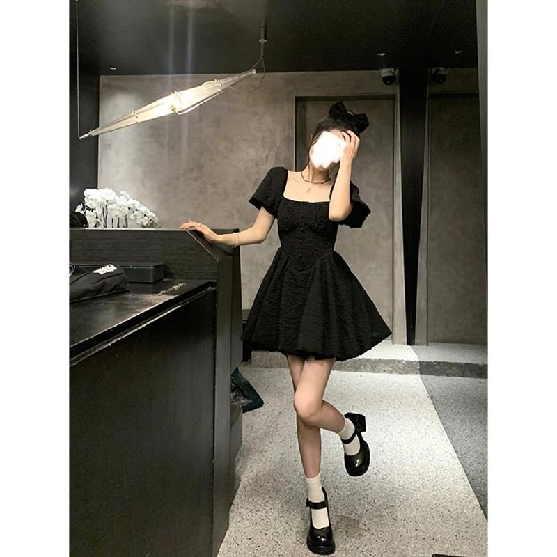 Đầm Công Chúa Dáng Chữ a Màu Đen Thời Trang Mùa Hè Cho Nữ