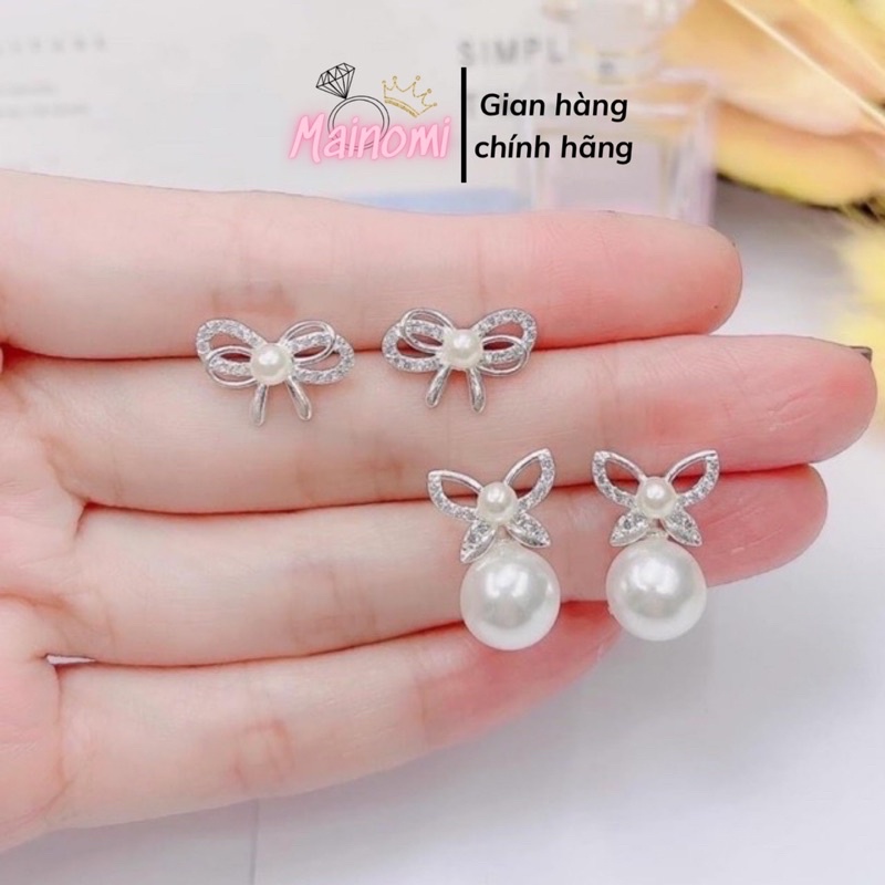 Bông tai nơ bạc mix trai, nhẹ nhàng xinh xắn 2 kiểu mới ra mắt của shop Mainomi Shop Bạc Xinh