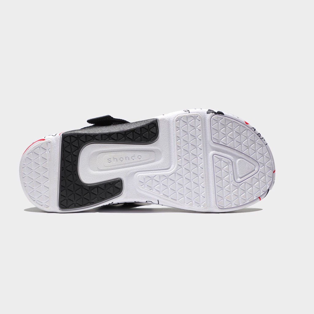 Giày sandal Shondo F7 nam nữ đi học đế cao in chữ trắng đen F7L0010