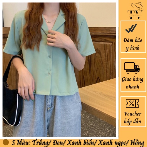 🌿Áo Sơ Mi Croptop Ngắn Tay Cổ Vest Chất Voan Mềm Mịn Nhiều Màu- Mã: 458🌿TV - Fashion