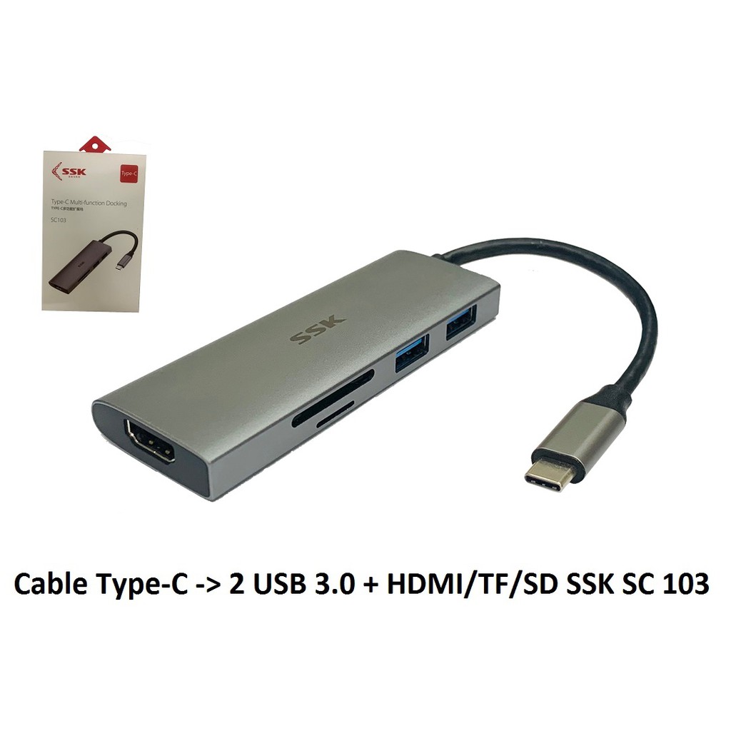 Cáp chuyển Type C sang 2 USB 3.0 + HDMI + đọc thẻ nhớ micro SD/TF thẻ nhớ SD SSK SC 103 ( SC103 )