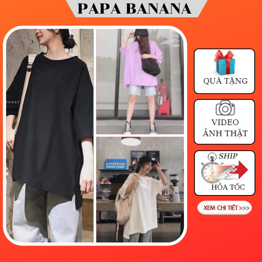 Áo thun trơn basic xẻ tà form thụng tay lỡ phong cách ulzzang