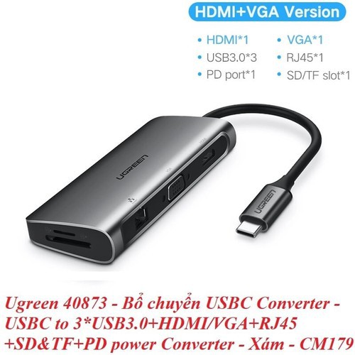 Bộ Chuyển Đổi Đa Năng USB Type-C Sang VGA+ HDMI+  RJ45 + 3 x USB 3.0 + SD Card 40873 - Hàng Chính Hãng