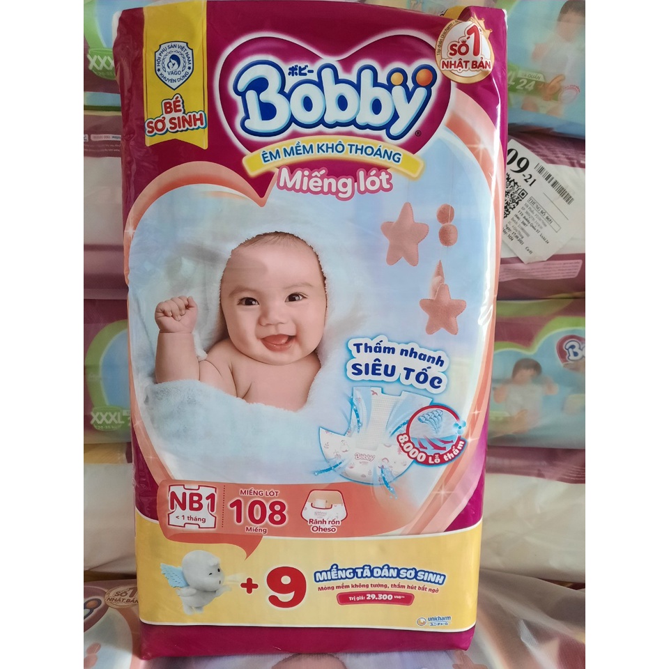 [TẶNG KÈM 9 MIẾNG]Miếng lót sơ sinh Bobby Newborn 1 108 miếng