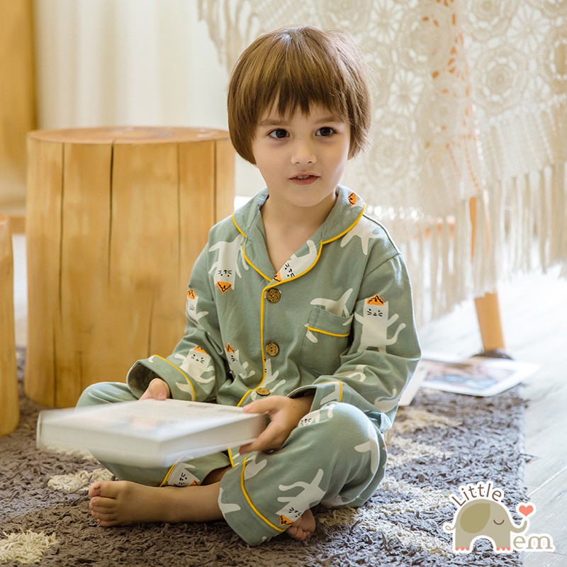 Bộ đồ bé trai dài tay Cotton _ Pijama Mèo