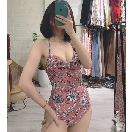 Bikini 1 mảnh, 2 mảnh hoạ tiết hoa trắng nền hồng, bộ bơi tắm biển liền, rời cho nữ BIkini191