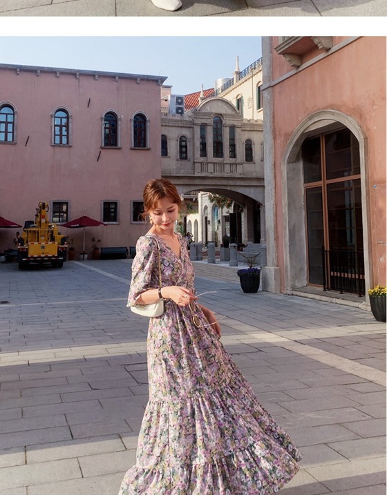 Đầm Nữ Dáng Dài Màu Tím In Hoa Thời Trang Mùa Hè 2021 | BigBuy360 - bigbuy360.vn