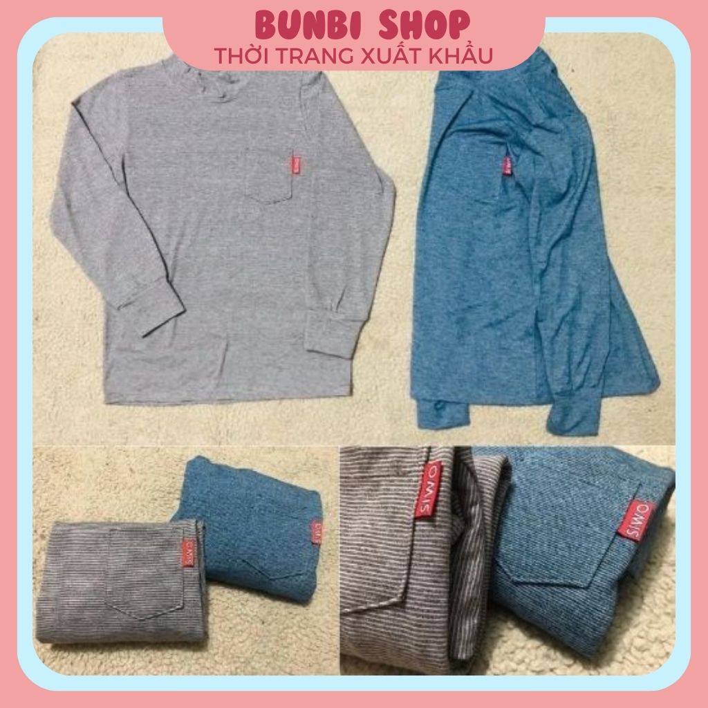 Áo giữ nhiệt bé trai Siwo đại,áo dài tay cổ 3 phân chất cotton từ vải dư của hãng họa tiết kẻ ngang