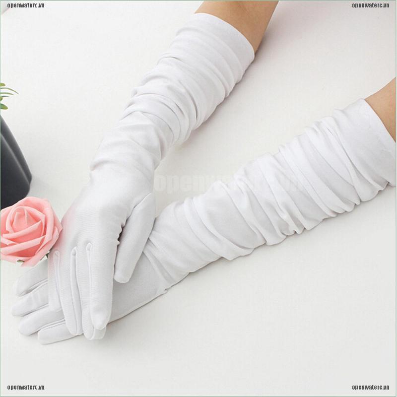 Găng Tay Satin Dài Nhiều Màu Dùng Hóa Trang Tiệc Cưới