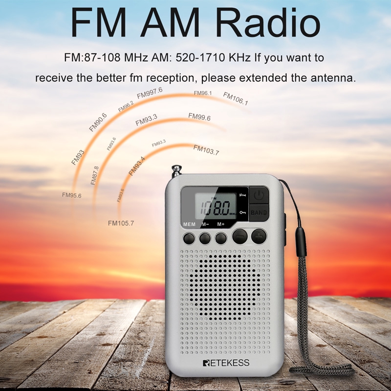 Radio Retekess Tr106 Fm Am Di Động Với Màn Hình Lcd Điều Chỉnh Kỹ Thuật Số Có Loa Giắc Cắm Tai Nghe Và Chức Năng Đồng Hồ