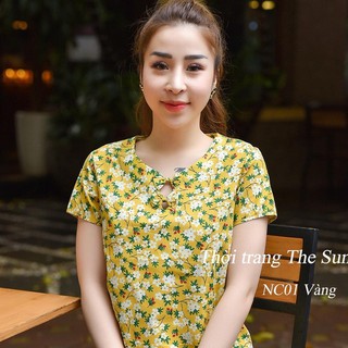 Bộ đồ mặc nhà The Sun cao cấp siêu xinh - Mã NC01 - Chất thô mềm màu vàng hồng co giãn nhẹ thấm hút mồ hôi