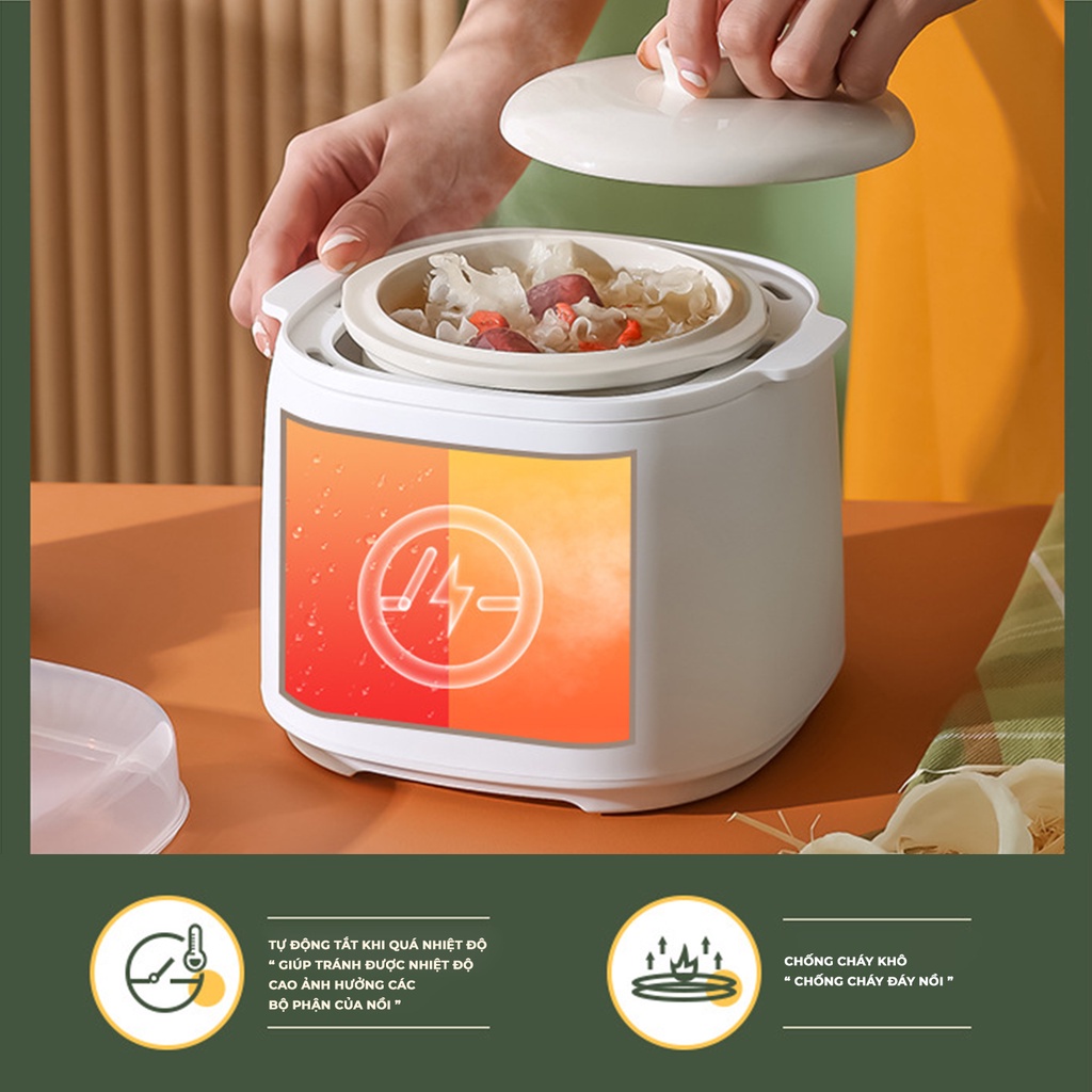 Nồi Nấu Cháo Chậm Cho Bé Baby Duckyy, Hầm Cháo Chậm, Ninh Đa Năng Cho Bé_Baby Duckyy KALI 001 0.8L_Kèm Lồng Hấp BH