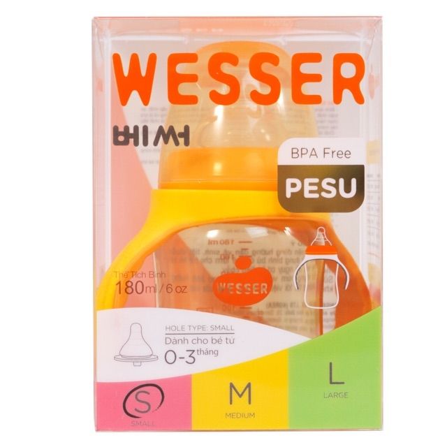 Bình sữa Wesser PESU (cổ rộng) 180ml/260ml - CÓ TAY CẦM