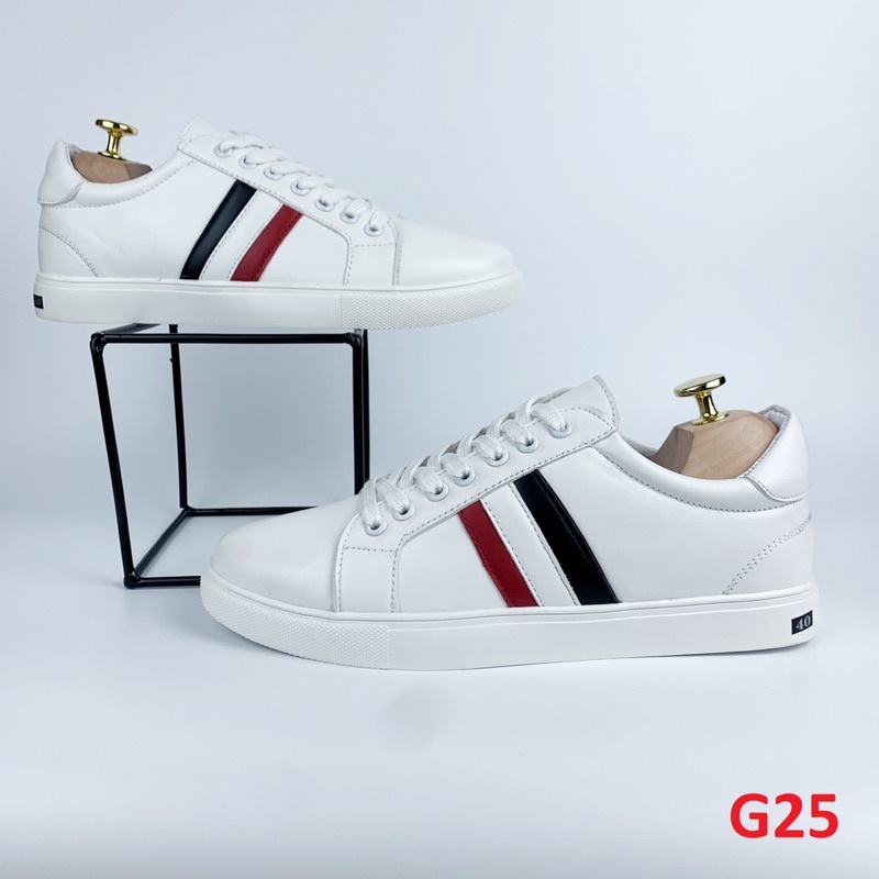 Giày Sneaker Nam Trắng Da Trơn Cao Cấp Phủ Lớp NANO Chống Thấm G25