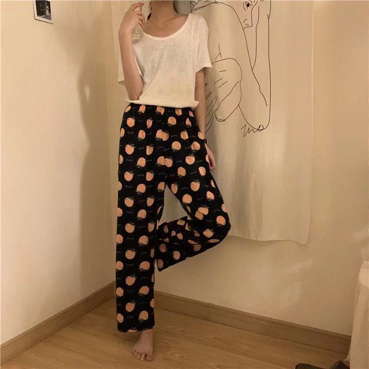 Bộ Đồ Ngủ Pijama Quần Ống Rộng Đơn Giản Thời Trang Phong Cách Hàn Quốc Cho Nữ