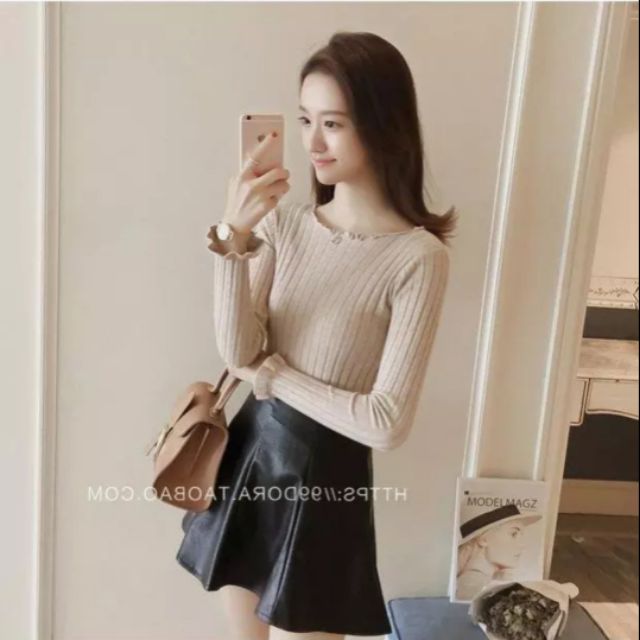 Áo len dài tay cổ bèo (free size)