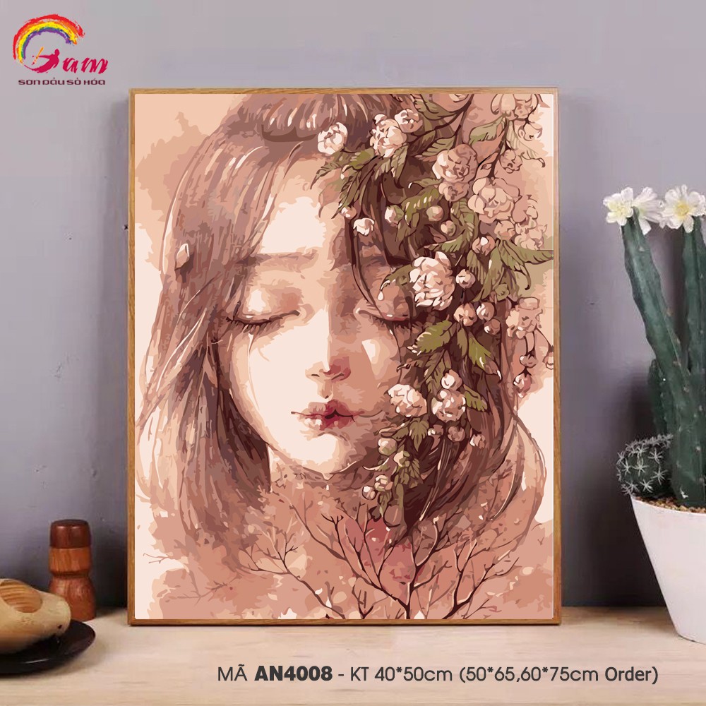 Tranh sơn dầu số hóa tự tô màu theo số cô gái hoa rơi lệ AN4008 | BigBuy360 - bigbuy360.vn