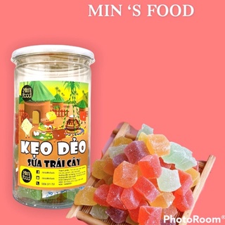 Kẹo dẻo sữa trái cây Đà Lạt hũ 450gr nhiều vị trái cây ăn vặt Min's food ngon