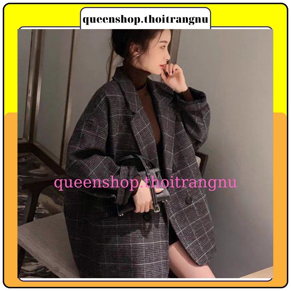 Áo blazer nữ 2 lớp , áo vest kẻ khoác ngoài dài tay phong cách hàn quốc Queenshop