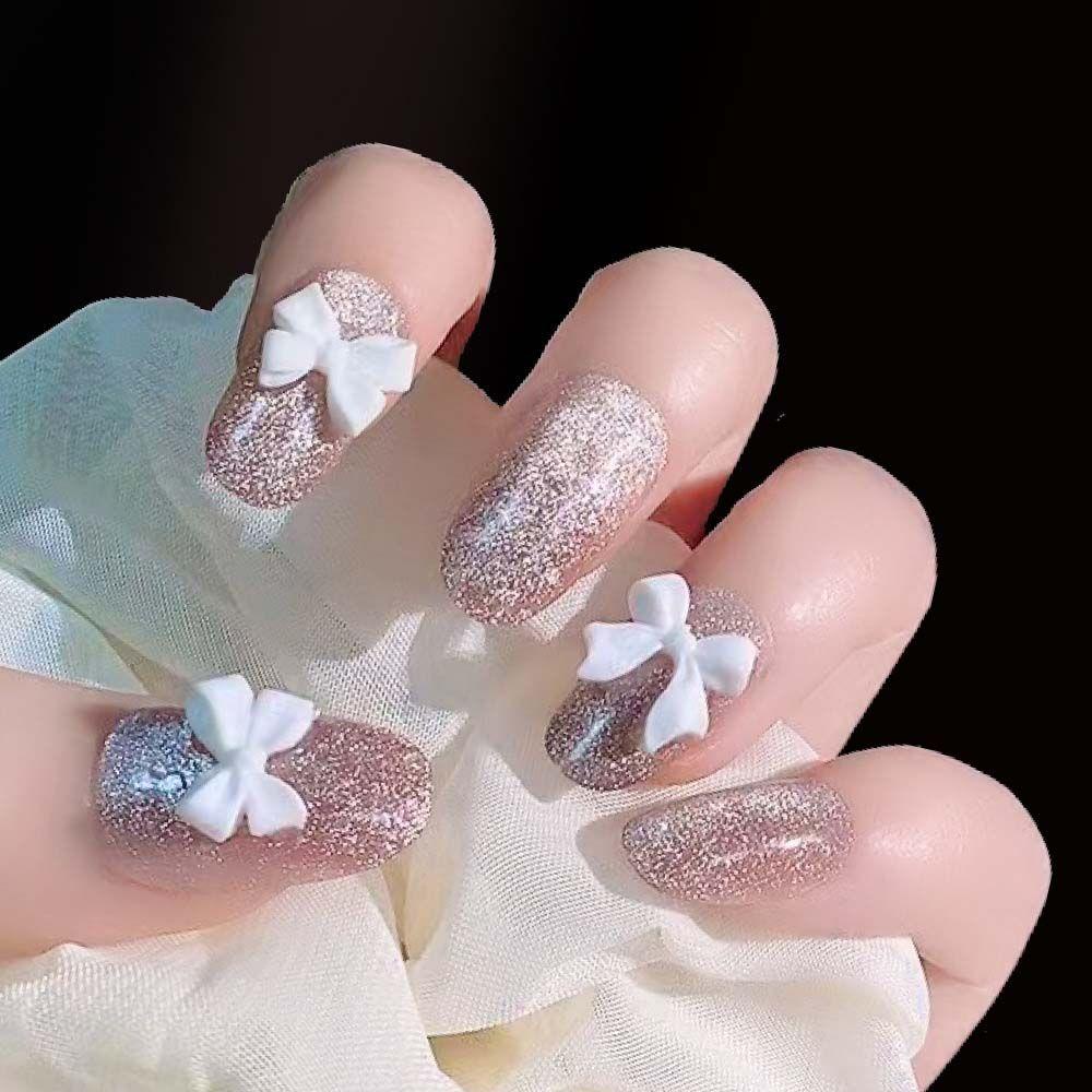 Bộ Móng Tay Giả Kiểu Nhấn Đính Nơ Có Thể Tháo Rời Thời Trang Cho Nữ