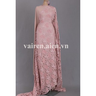 Vải ren màu hồng đậu - ren chỉ cotton axd-18
