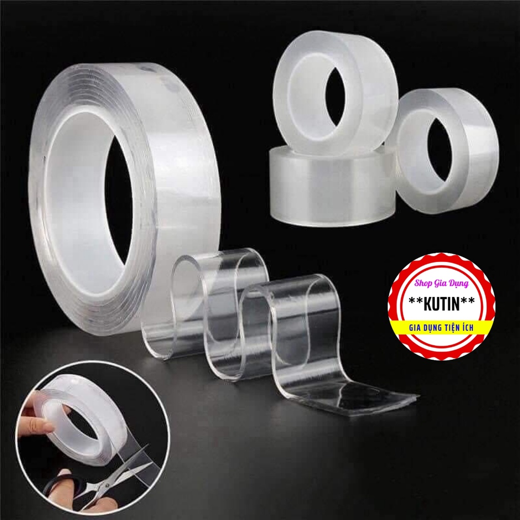 Băng Keo Trong Nano 2 Mặt Siêu Dính Dày 1mm Chất Liệu Acrylic Dán Mọi Vật Dụng Tiện Ích