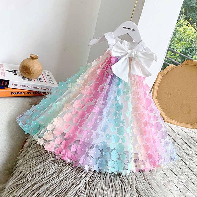 Váy Trẻ Em Bé Gái Thời Trang Hoa Cầu Vồng Akkku