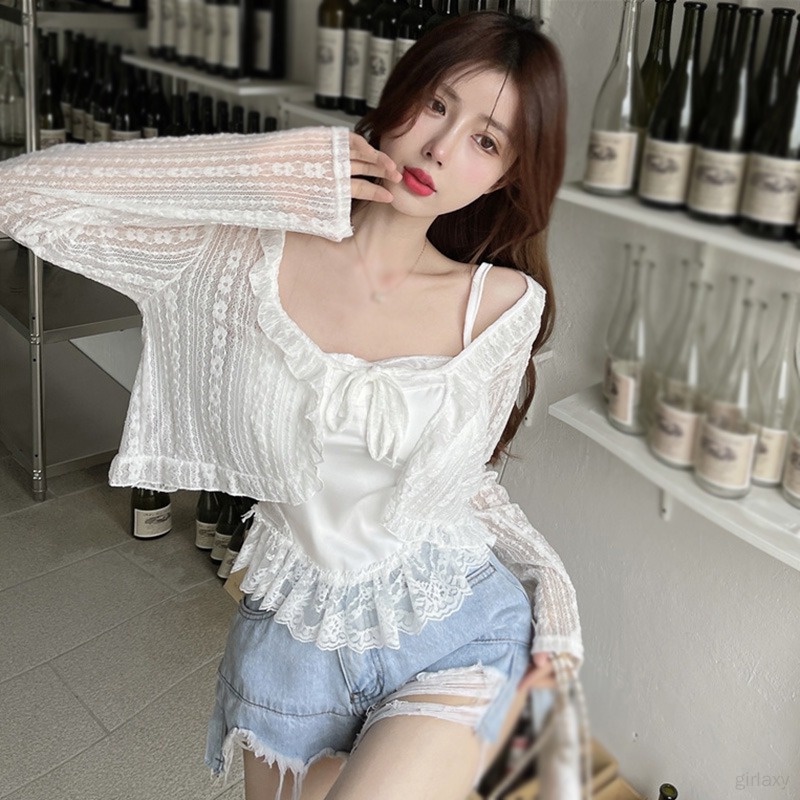 Áo Khoác Cardigan Ren Thoáng Khí Màu Sắc Trơn Phong Cách Hàn Quốc Thời Trang Mùa Hè Cho Nữ