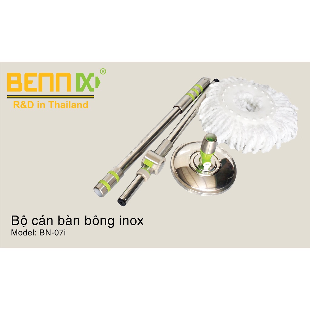 Cây lau nhà cán Inox, thân Inox cao cấp Bennix Thái Lan BN-07i kèm bông lau, bảo hành 6 tháng