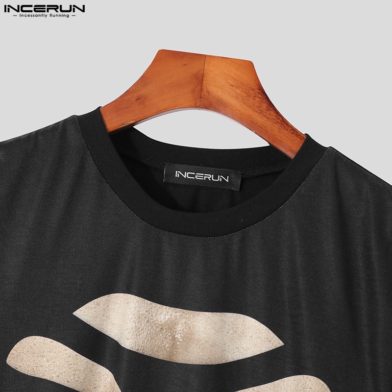 Áo thun INCERUN ngắn tay cổ tròn in hình 3d thời trang cho nam