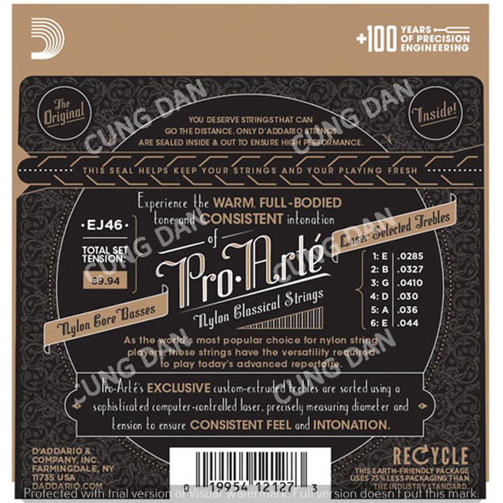 Dây đàn nylon guitar classic D'addario EJ46