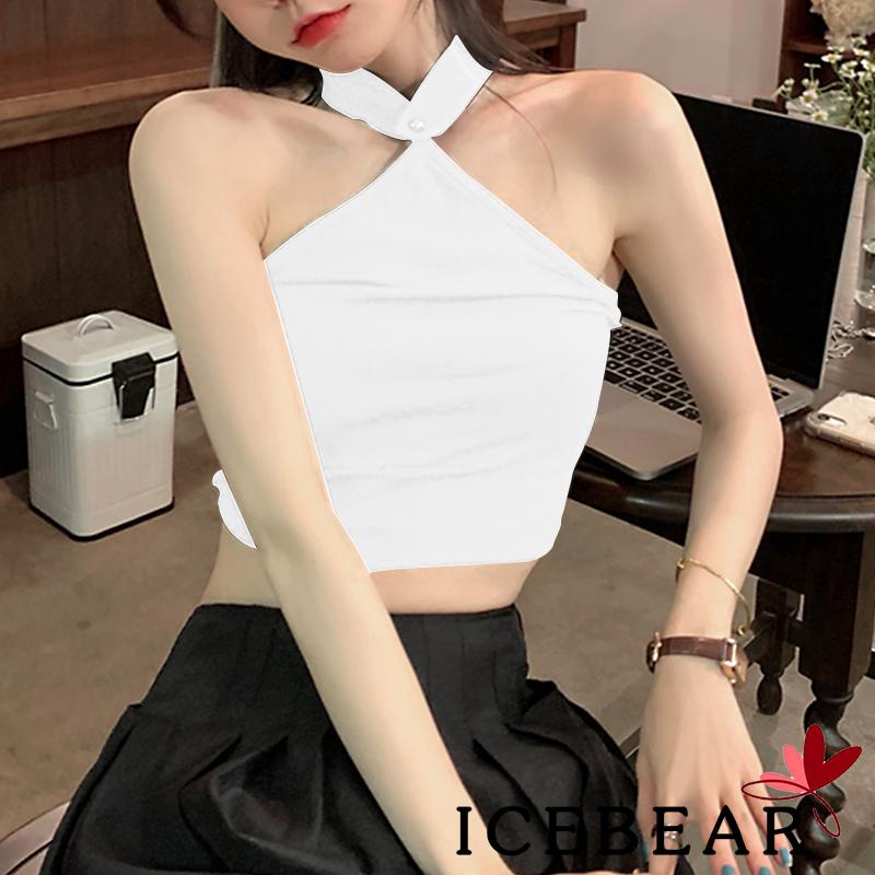 ICE-Women´s Halter Tops Adults Slim-fit Sleeveless Solid Color Crop Tops