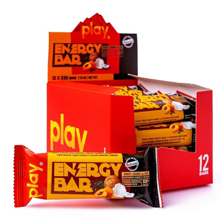 Hộp 12 Thanh Năng Lượng PLAY Vị Mơ Sấy Dừa Khô PLAY Energy Bar Apricot &