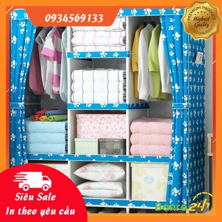 TỦ VẢI 3 BUỒNG KHUNG GỖ