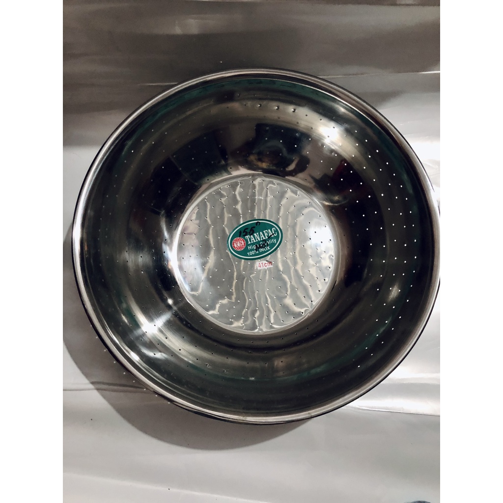 Rổ Cải Inox, Thau Inox có Lỗ To TANAFAC Loại Lớn 38 41cm