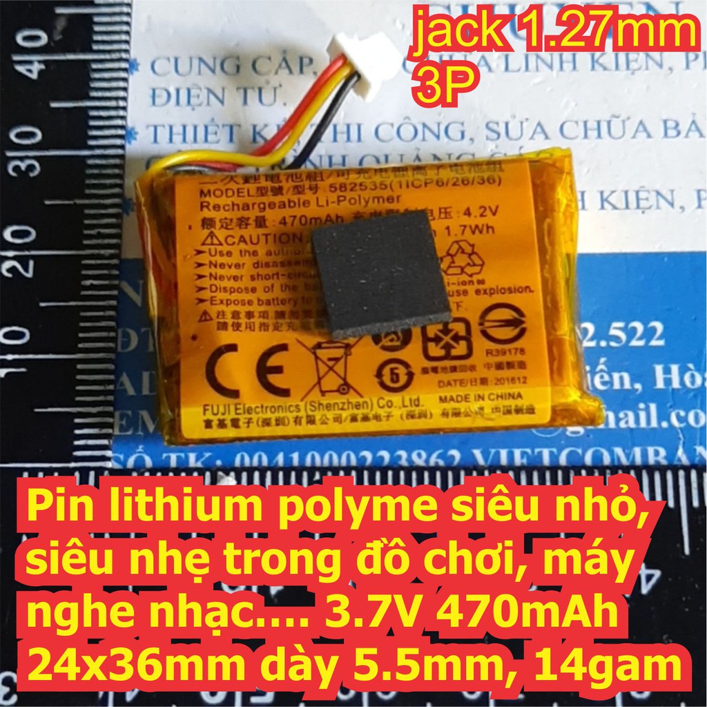 Pin lithium polyme siêu nhỏ, siêu nhẹ trong tai nghe, máy nghe nhạc, máy bay ĐKTX, đồ chơi.... 3.7V kde5391