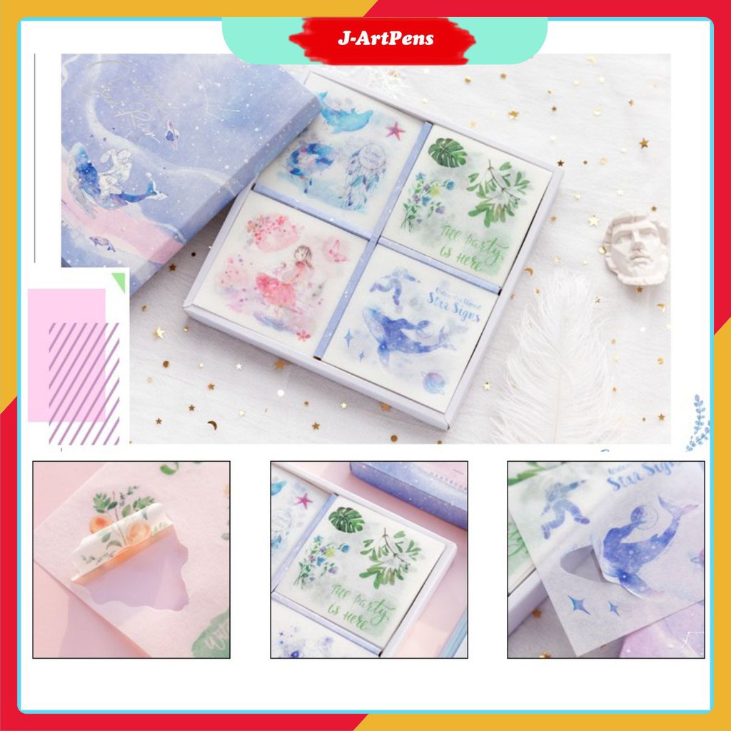 (SIÊU RẺ - SIÊU ĐẸP) Hộp Quà Băng Dính Washi Tape, Sticker Dán 50/100 Tấm - Tách Lẻ 1 Tấm Nhiều Mẫu