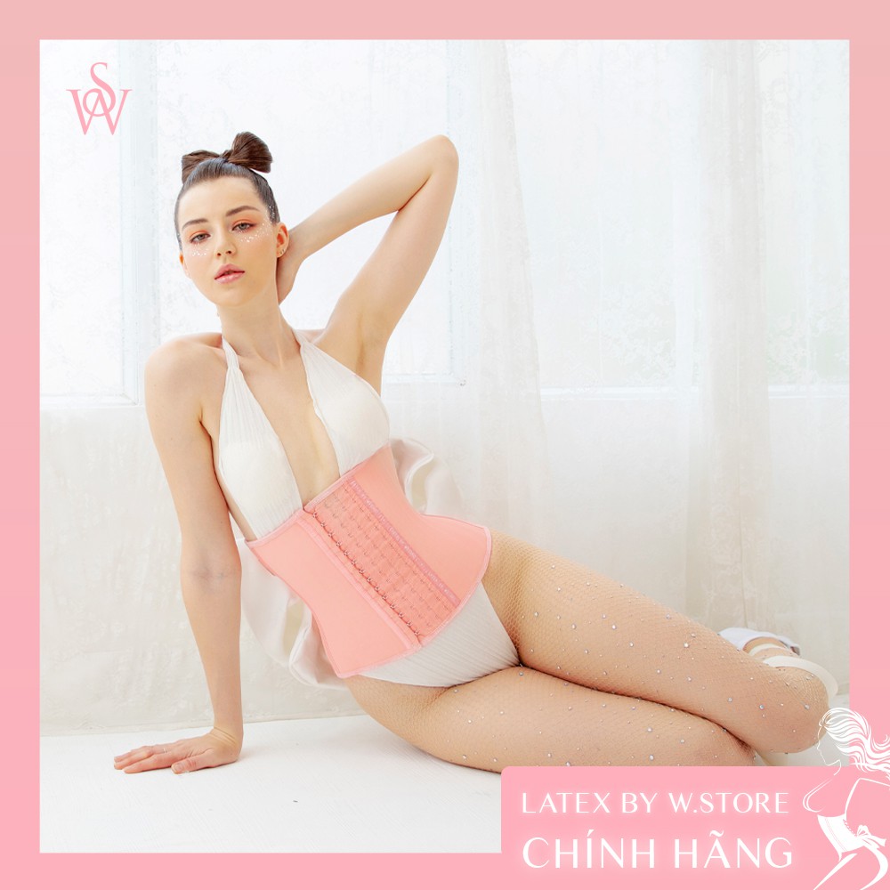 Đai Định Hình Eo Lolita - Latex Màu Hồng 27 Xương - Chính Hãng Latex By W.STORE - Corset Latex Chuẩn Đẹp