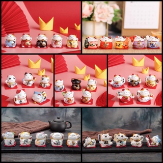 Bộ 5 Chú Mèo Thần Tài May Mắn Mini Siêu Đáng Yêu