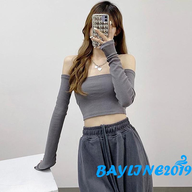 Áo Lửng Không Dây Ôm Dáng Màu Trơn/Xám/Trắng/Đen Cho Nữ